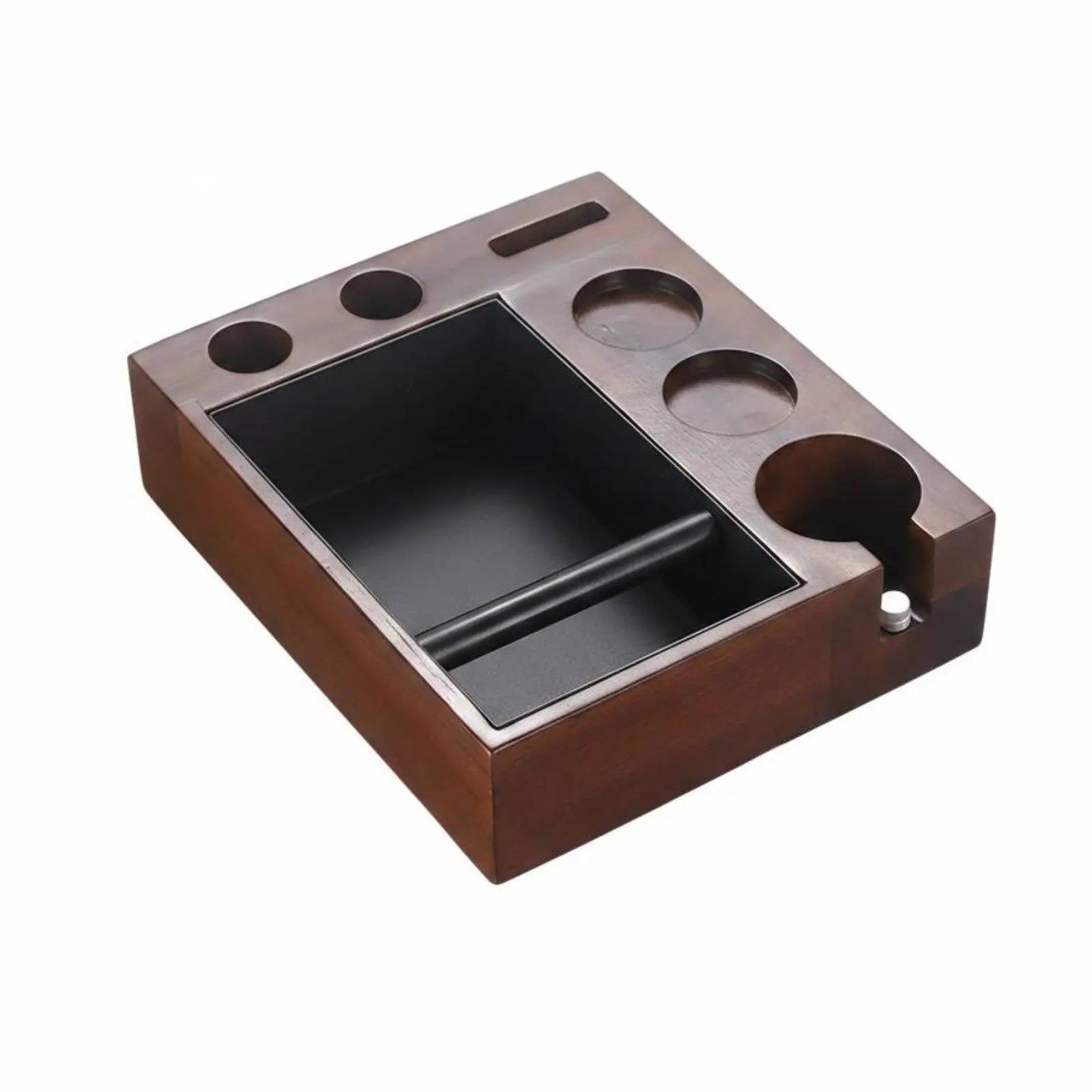 Espresso Grounds Bin Kit Multi-Function Pressing Station Walnut Wood Espresso Grounds Bin Box for Baristas, Cafes