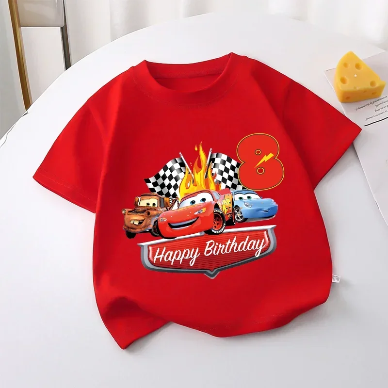 

Хлопковая футболка Disney Lightning McQueen с героями мультфильмов, летняя дышащая цифровая футболка для дошкольников, одежда на день рождения для мальчиков, подарок