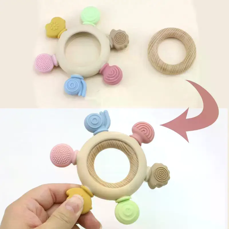 1개 아기 실리콘 치발기 러더 모양 나무 링 치발기 BPA 프리 실리콘 어린이 용품 유아 감각 발달 씹기 장난감 선물