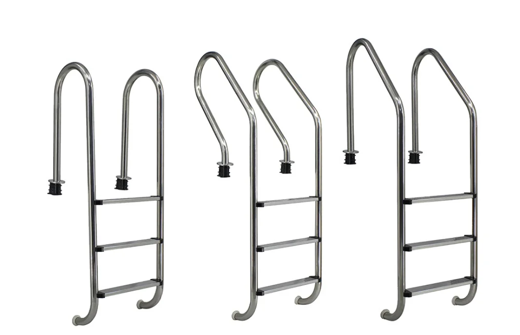 سلم حمام سباحة من الفولاذ المقاوم للصدأ مضاد للانزلاق بخطوتين فوق الأرض #4