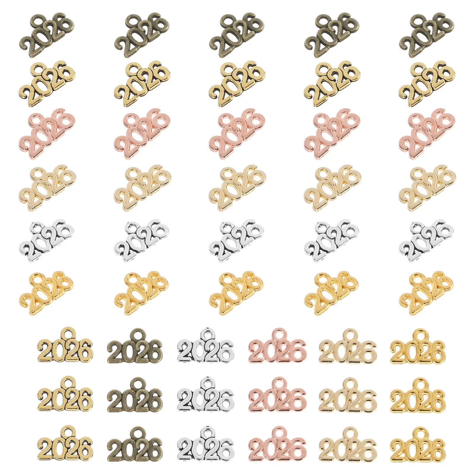 

120Pcs 2026 Year Charm Alloy Pendant Set DIY Keyring Necklace Handbag Decor Small Metal Pendant Lucky Keepsake