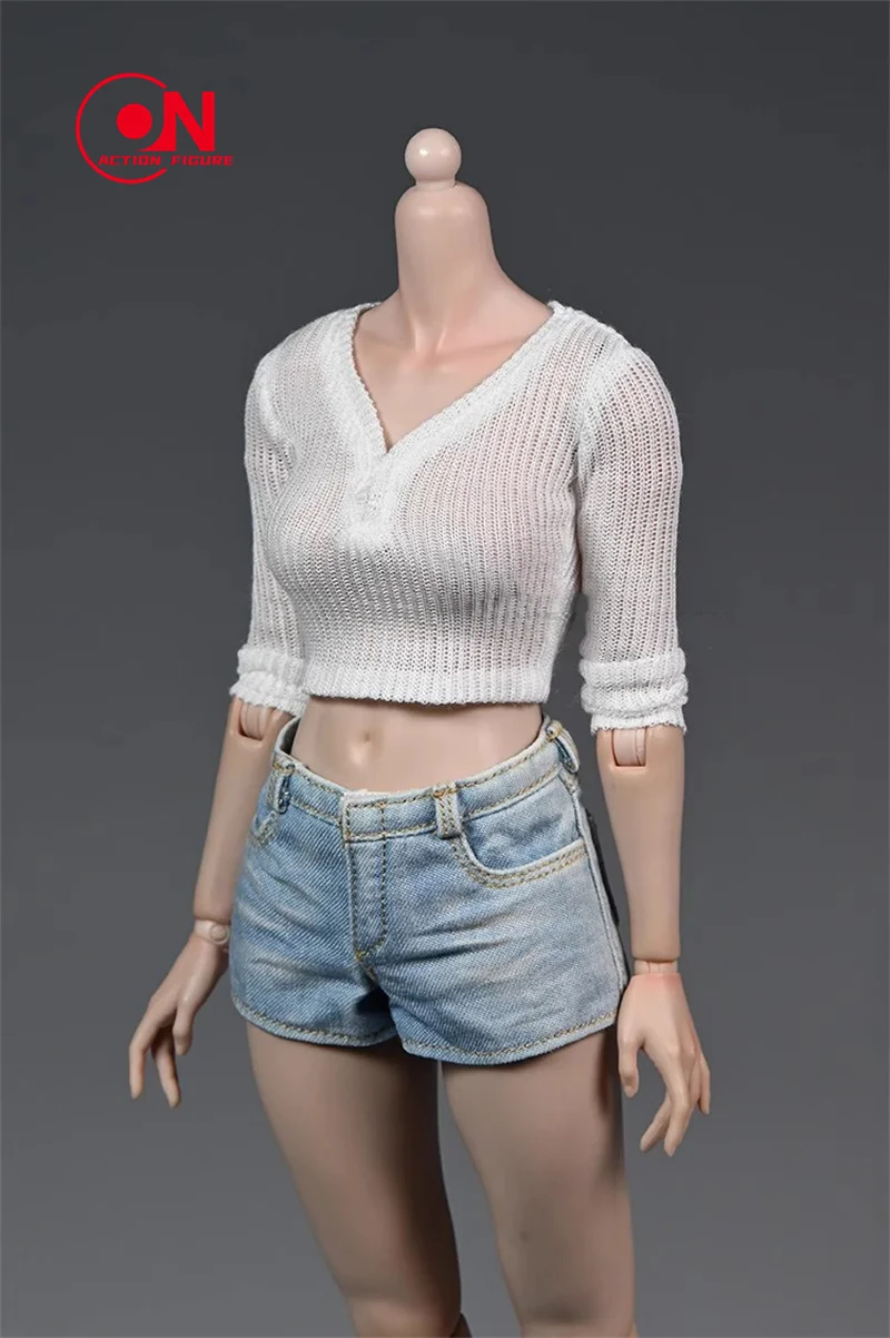 1/6 أنثى مخطط قميص قصير الأكمام الطويلة السراويل الساخنة الملابس نموذج صالح 12 ''TBL JIAOU AT201 الجندي عمل الشكل الجسم #2