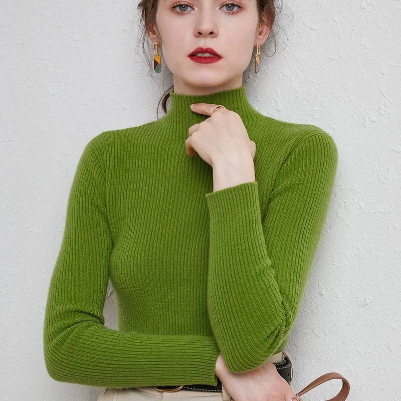 2023 Autumn and Winter Cashmere Sweater Women Knitted Sweater Mock Neck Cashmere Sweater Long Sleeves Women