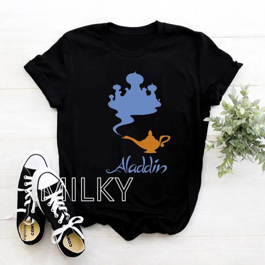 2025 Summer Aladdin Cartoon Short Sleeve Women's Tshirt Loose Fit Punk T-Shirt Fashion Girls Harajuku Clothes Top Tees Female