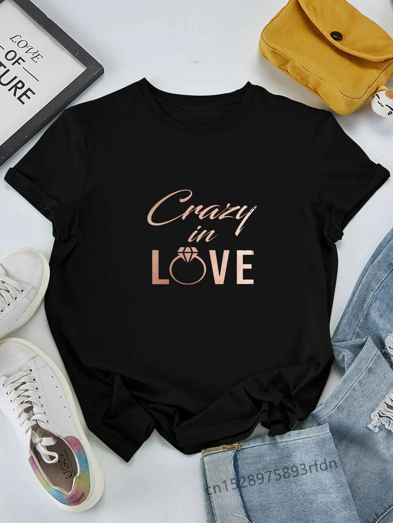 Crazy in Love Just Crazy Bachelorette Wedding Party Women Evjf Tee Shirt Casual ladies basic O-collar White Short Sleeved Tshirt