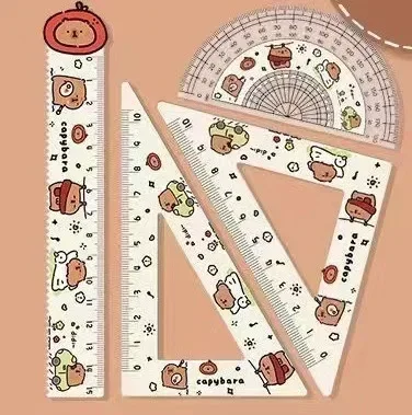 4pcs/set Creative Acrylic Capybara Set of Rulers Drawing Tools Cute Cartoon Soft Ruler Set Office Supplies Set Square 4