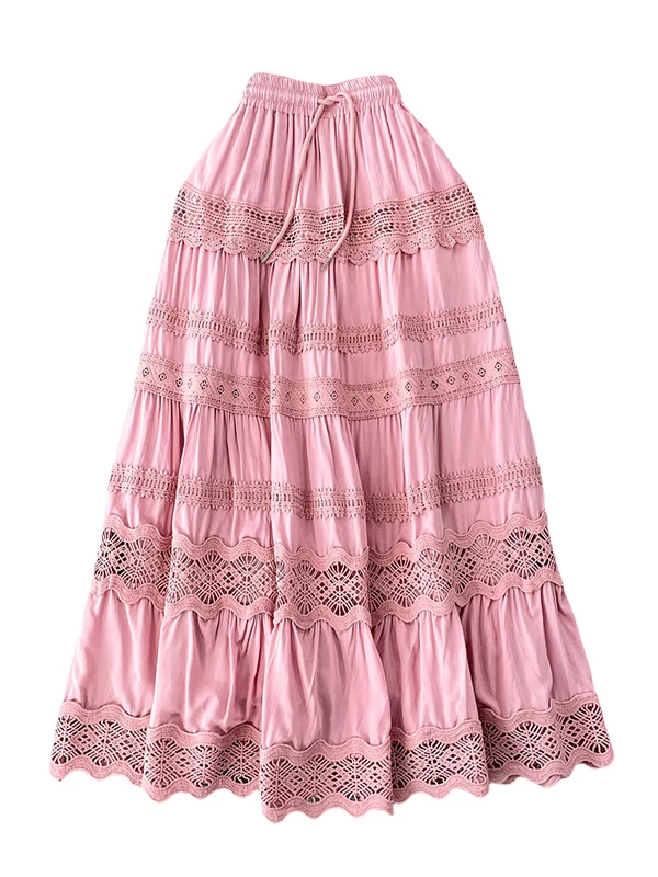 تنورة كعكة من الدانتيل الحلو للسيدات بخصر عالٍ للتخسيس ميدي f تنورة وردية لطيفة للرياح Sle للتنقل مضادة للتجاعيد كورية... #5