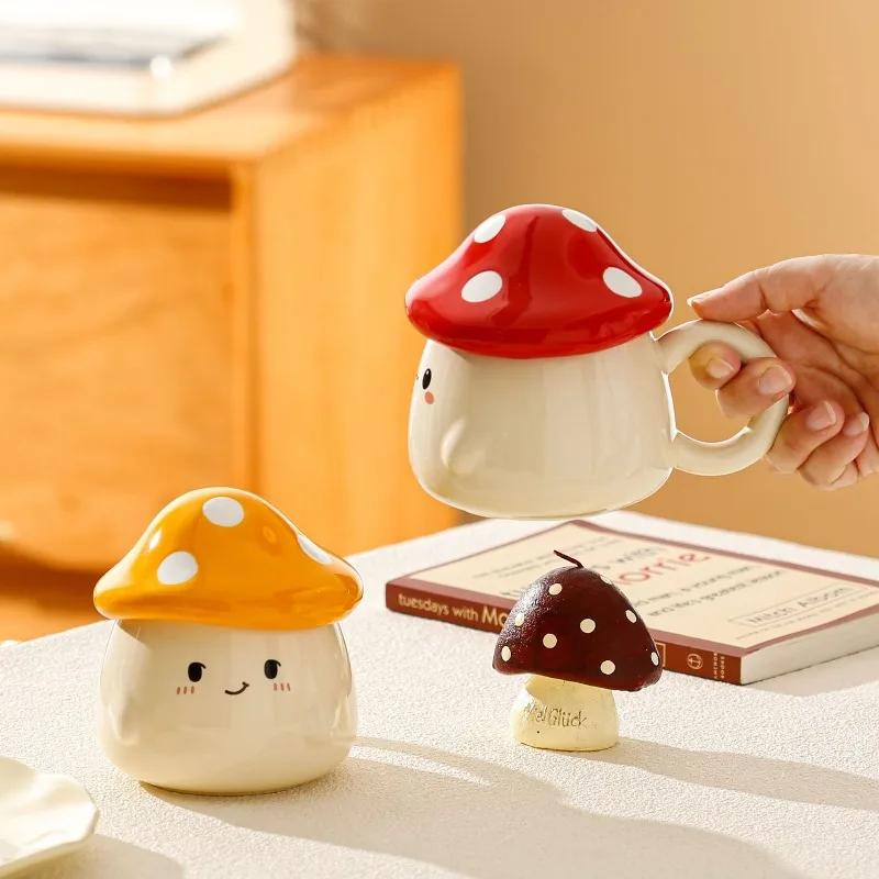 Mushroom Ceramic Mug with Lid Creative Couple's Cup Latte Mug Milk Cup Oat Cup Breakfast Cups Home Drinking Cups Tea Cups
