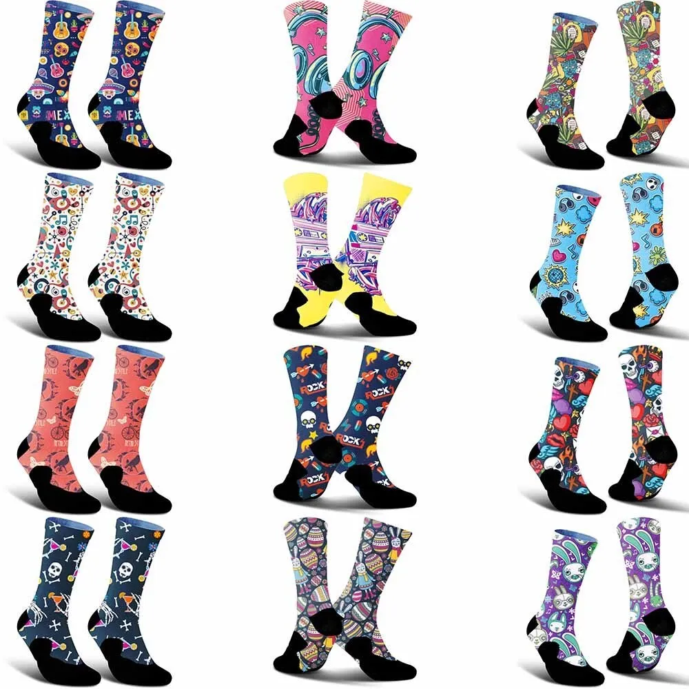 New Creative Day of the Dead Celebration Skeleton Pattern Sports Cycling Socks, Fashionable, Unisex, Sweat Absorbing, Durable