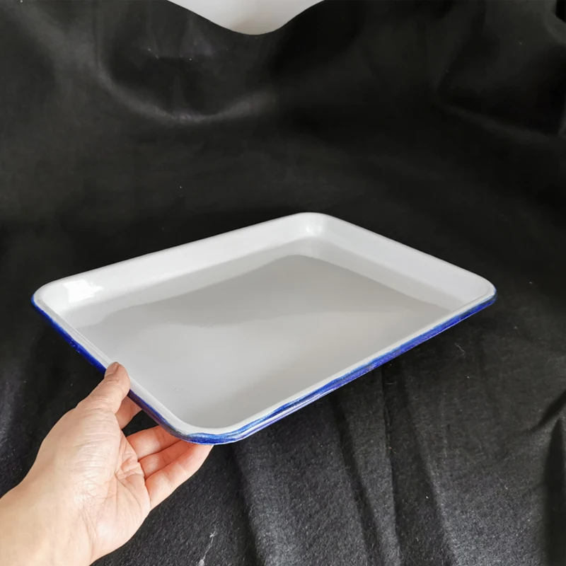 Enamel Iron Square Plate, Healthy Sterilized Food Plate, Chinese Style, Laboratory Square Tray, 35*25cm