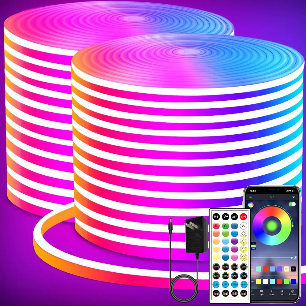 LED neon Lights Strip 132FT,DC 24V RGB LED Light Strip APP Remote Controls Control Waterproof Flexible  LED Rope