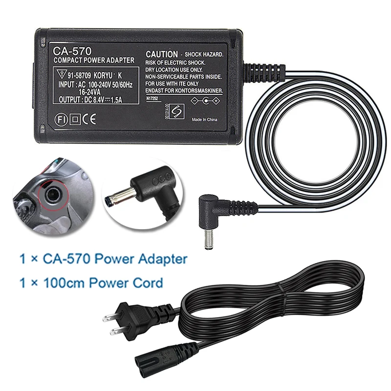For Canon DV camera CA-570 CA570 direct charger XC10/HF S30/FS22/ZR60/DC50/ZR80/HG21/HV40/ZR Series external power adapter