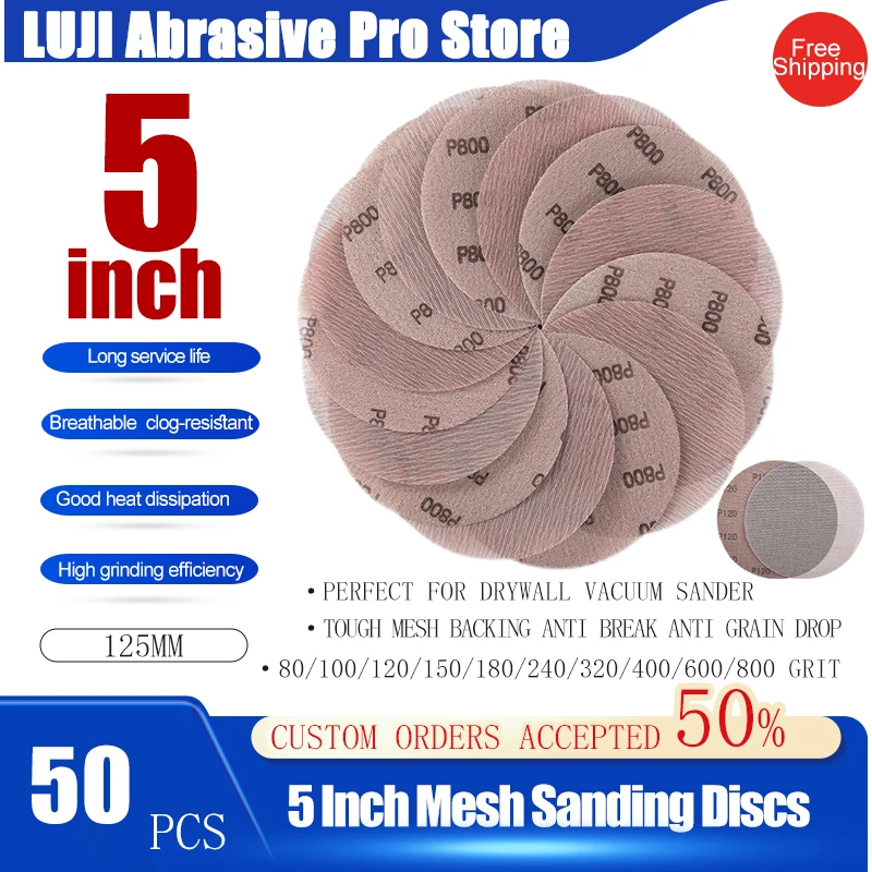 5 inch 125mm Mesh Sanding Disc Loop Dust Free Anti-Clog Sandpaper for Orbital Sander Wood Drywall Paint Polishing Mesh Sandpaper