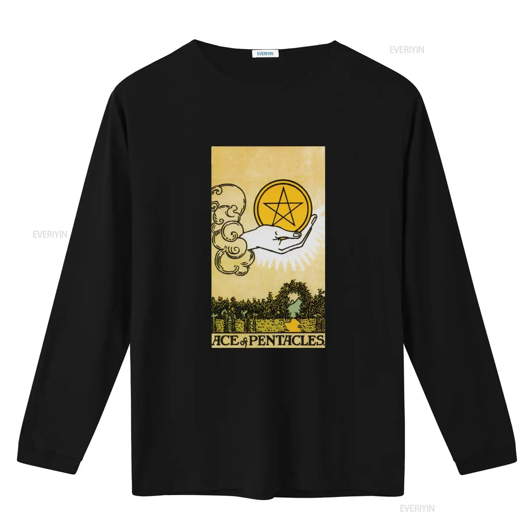 Ace of Pentacles Vintage Tarot Classic Adult T shirt Unique Hand Pentagram Design Retro Style for Lovers vintage Washed Casual