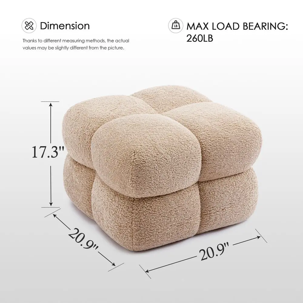Square Pouf Ottoman, Modern Ottoman Coffee Table for Living Room, Fuzzy Sherpa Stool Foot Rest, Upholstered Tufted Stool for Co