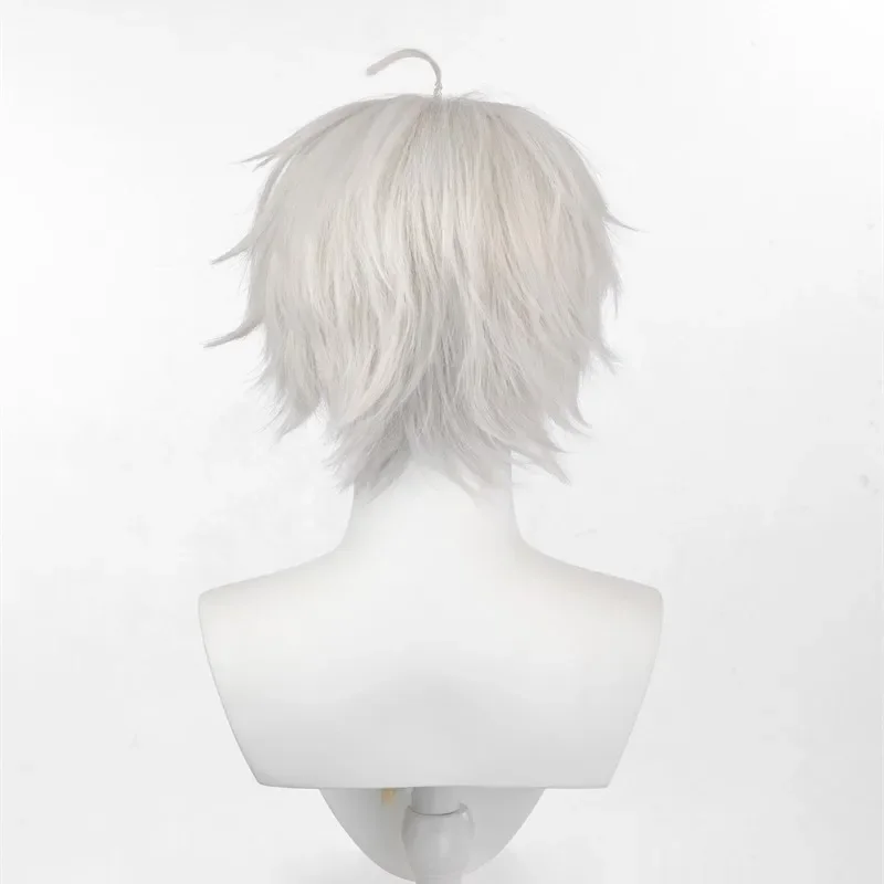 Hanerou peruca curta masculina sintética reta ondulada peruca de cabelo branco resistente ao calor para festa diária de cosplay de anime