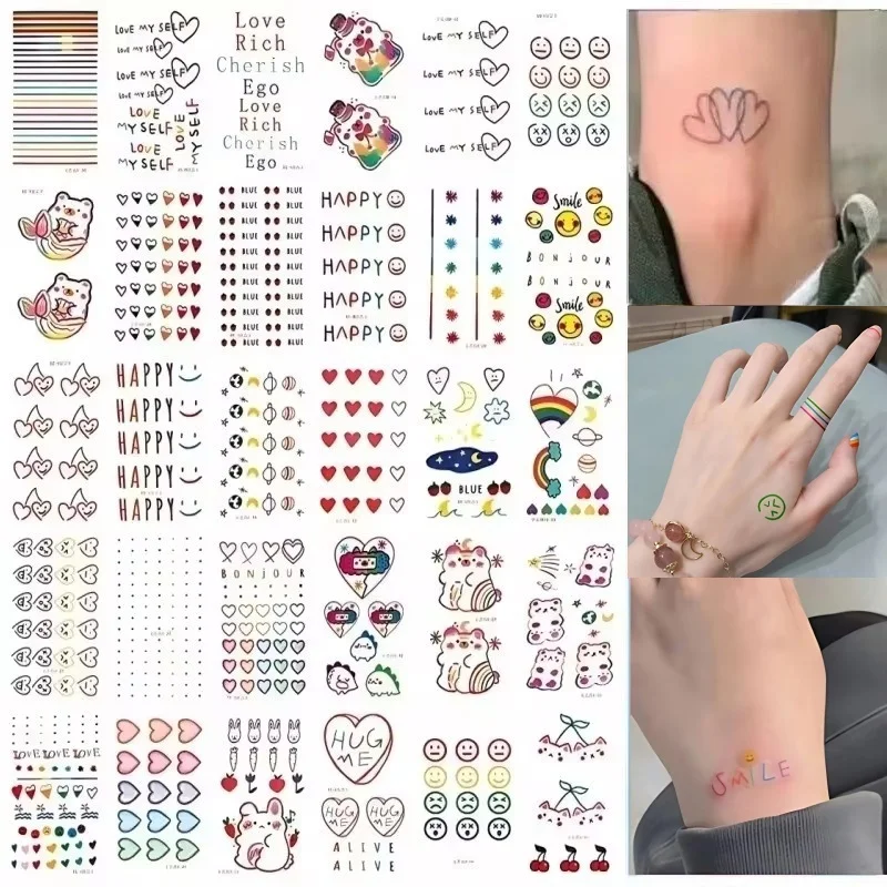 30pcs/set Sample Waterproof Tattoo for Children Girls Boys Arm Finger Line Point Smiling Face Bear Temporary Tattoo Party Favor