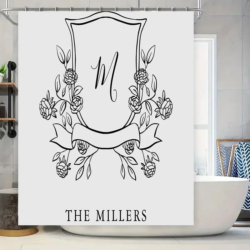 Personalized Initial Monogram Decorative Shower Curtain Set Custom Family Name Letter Bath Linen Waterproof Washable Home Bathro