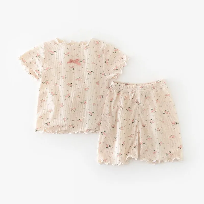2026 Korean Thin Floral Short Sleeved Shorts Pajama Set and Cool Air Conditioning Breathable Home Clothes Two Piece Set
