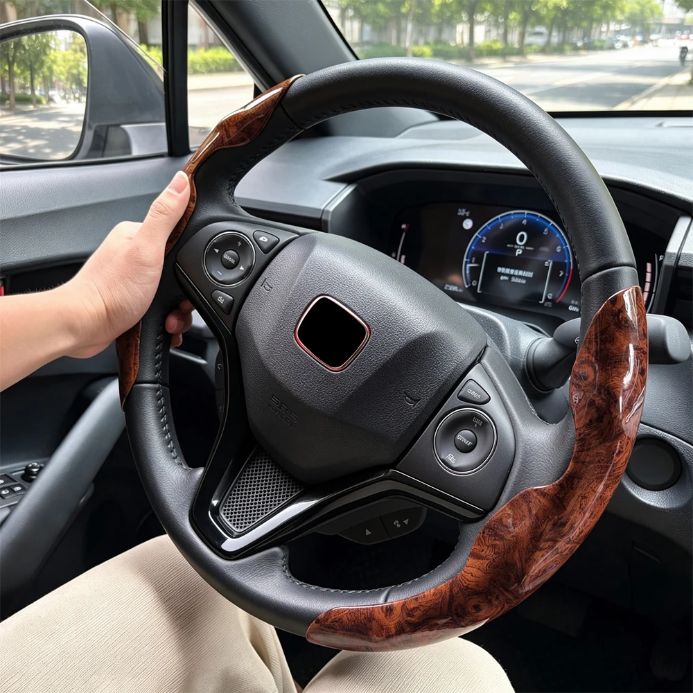 2pcs Peach Wood Grain Car Steering Wheel Cover Non-slip Four Seasons For Honda Cr-V Civic Accord Odyssey Passport Ridgeline Hr-V