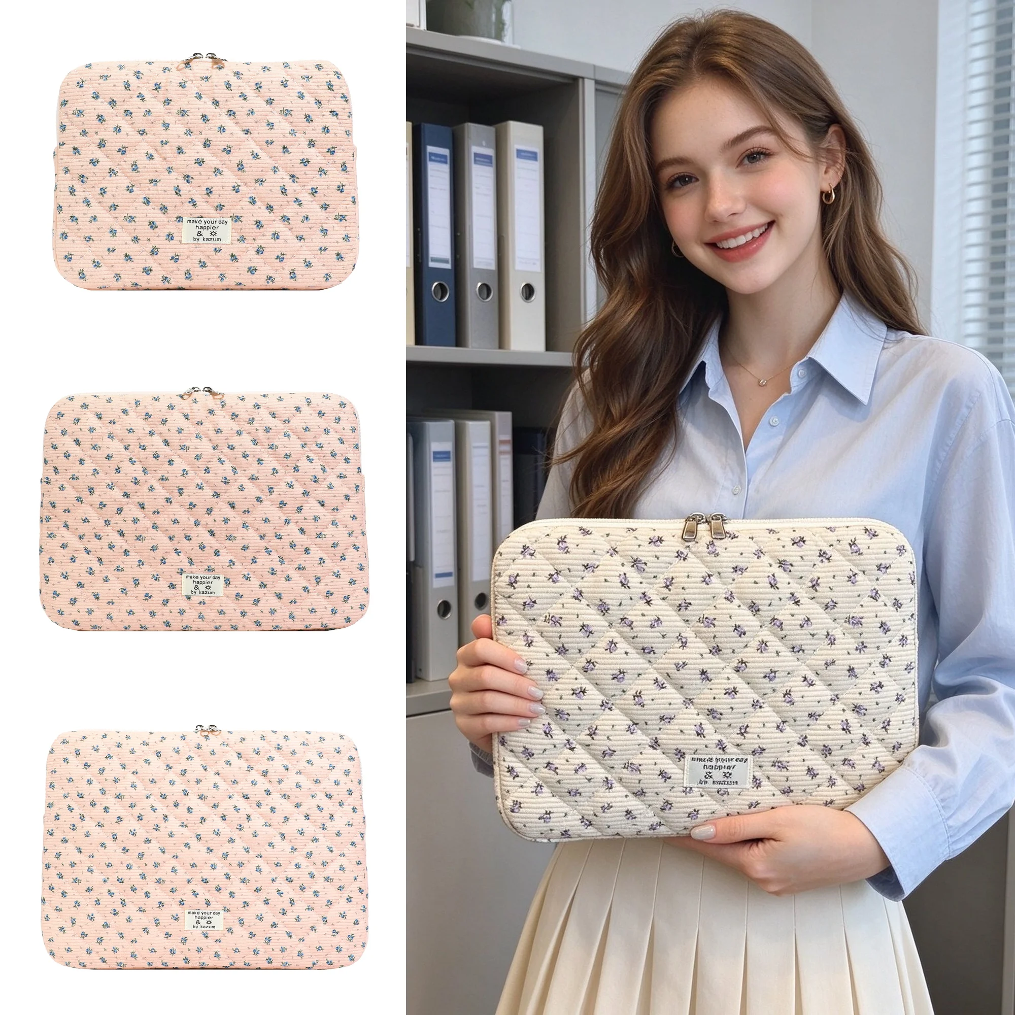 Corduroy Laptop Carry Bag with Handle, Zipper Notebook Case Set of 3 Sizes, Shockproof Computer Tote for 11 13 14 15.6 Inch