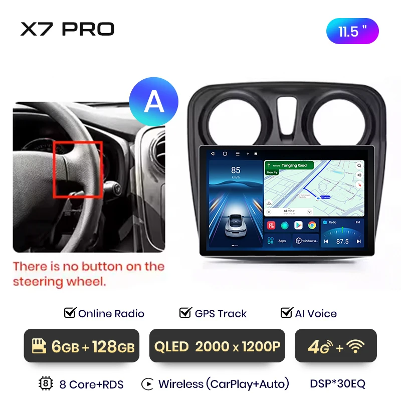 Junsun 11,5 inch QLED Android draadloze CarPlay autoradio voor Renault Logan 2 Sandero 2014-2019 Intelligente systemen DSP SWC