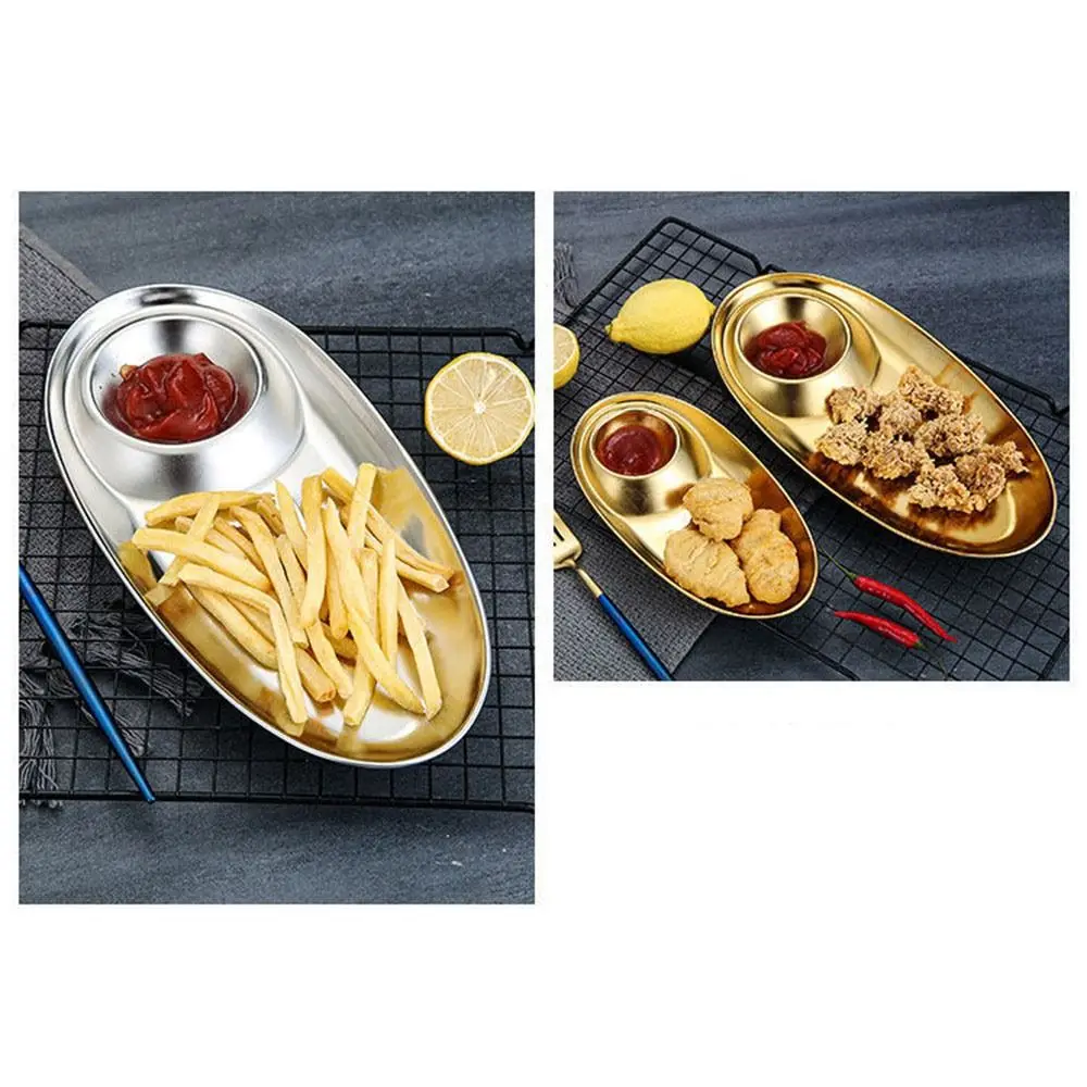 Stainless Steel Dinner Tray Heat Resistant Rolled Edges Snack Dish Deformation Resistant Rust Resistant Dinner Plate