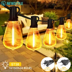 Guirnalda de luces LED ST38, bombillas de globo inastillables de plástico para exteriores, lámpara de cadena, luces de jardín impermeables, Patio trasero EU220V