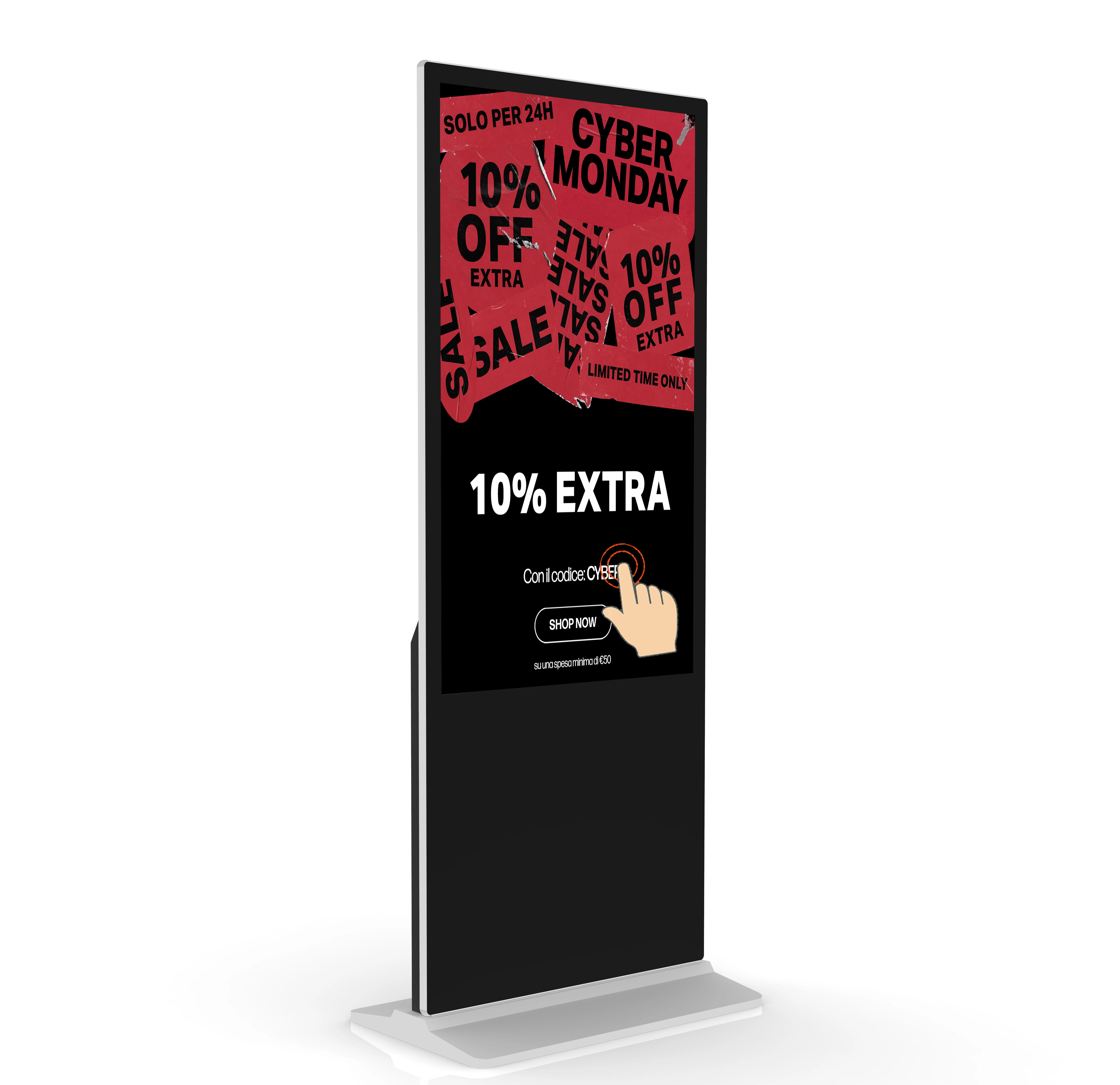 65-Inch Large Vertical 4K Resolution Indoor LCD Display Kiosk Touch Floor Standing Digital Signage Media Advertising Video Usage