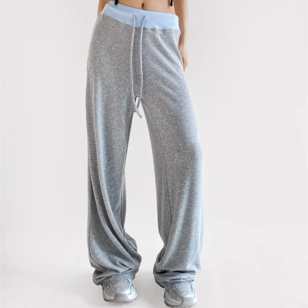 

Color blocked Waist Casual Sports Pants Women's Retro Spring Summer Simple Lazy Loose Straight Pants