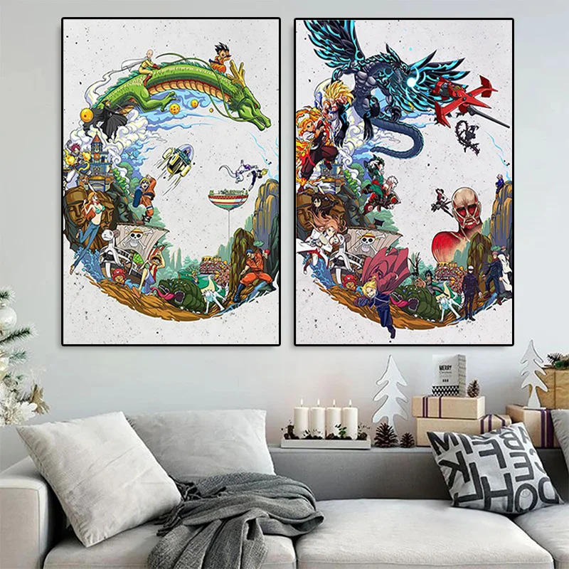 Pintura en lienzo de Anime japonés Dragon Ball One Piece, Naruto, Luffy, Goku, carteles, imágenes murales, decoración de arte de pared para el hogar, regalos