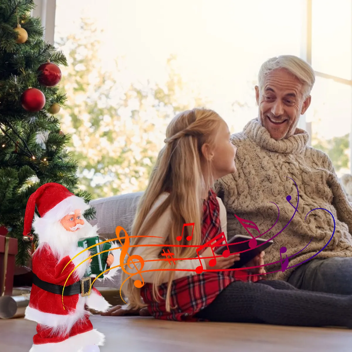 

Music Santa Electric Kids Christmas Ornament Realistic Santa Claus Decor Lovely Festive Desktop Decoration Gift