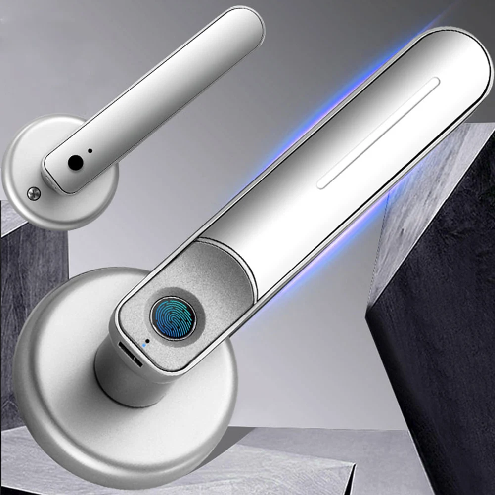 Fingerprint Door Lock Handle Anti Theft Smart Electric Biometric Keyless Security Entry With 2 Keys Smart Home USB Rechargeable