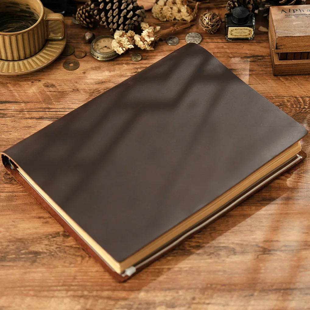 A4 Genuine Top Grain Cowhide Leather Loose Leaf Binder Refillable Notebook with 100gsm Kraft and Lined Paper Vintage Crazy