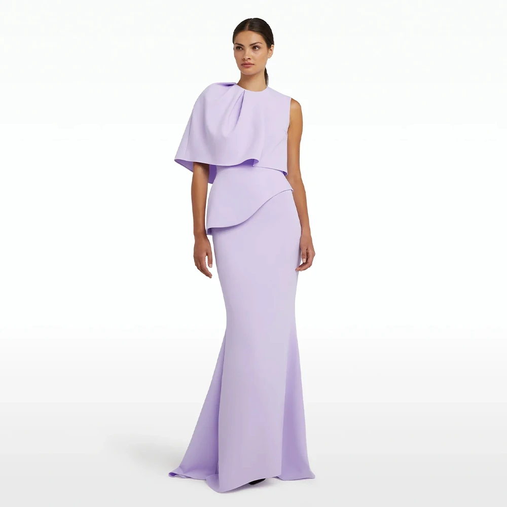 

Elegant Women's Evening Dresses Lavender O Neck Ruched Cape Mermaid Evening Gowns Long Trumpet Mordern Wedding Party Dress 2024