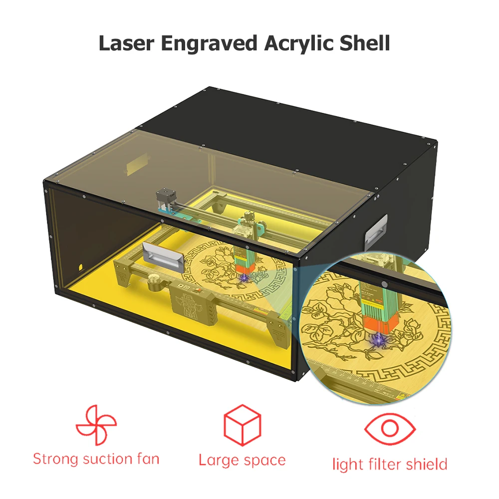 Imagem -04 - Twotrees Laser Gravar Acrílico Shell Eye Proteção Fumaça Exaustor para Cnc Gravura Laser Cut Tts55 com Ventilador de Sucção Poderosa