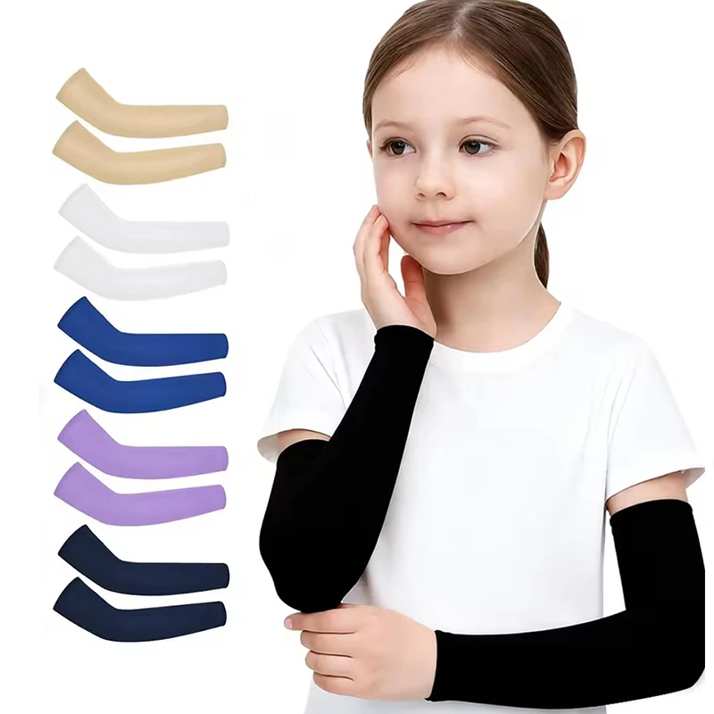 Kids Youth 1 Pair Compression Cooling Arm Sleeves Sun Protection Ice Arm Cover Elastic Cuff for Boys Girls Outdoor Sports