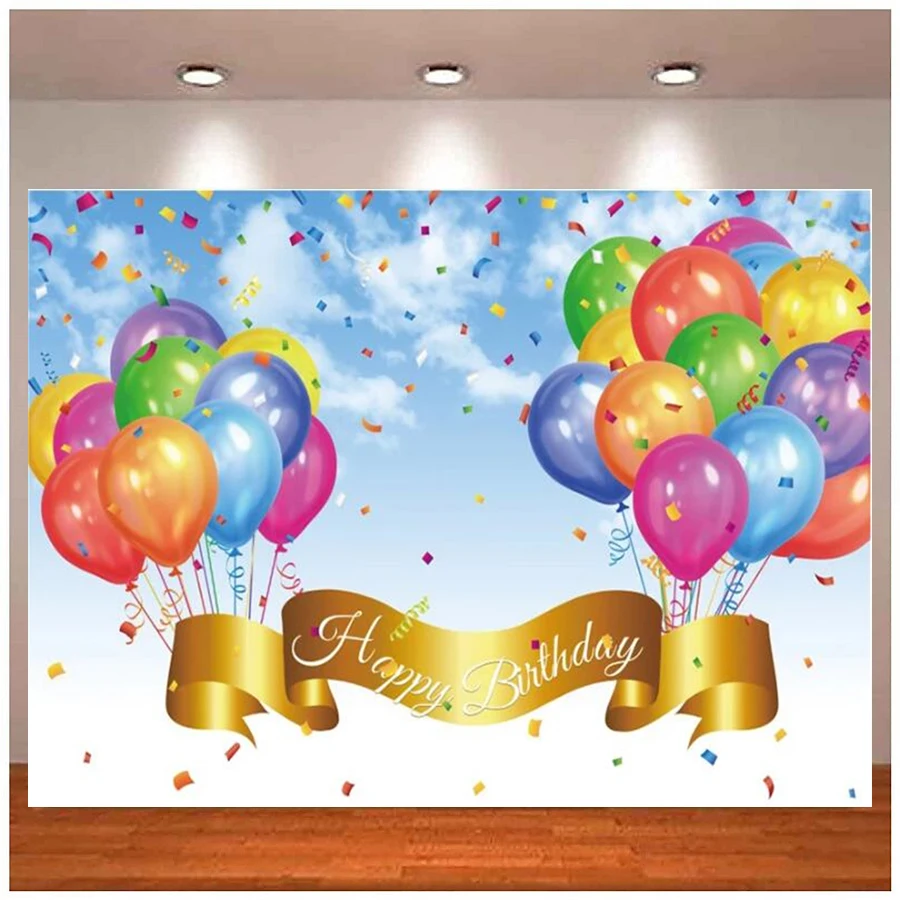 

Photography Backdrop Colorful Balloons Ribbons Birthday Party Banner Poster Decor Photographic Background Photo Studio