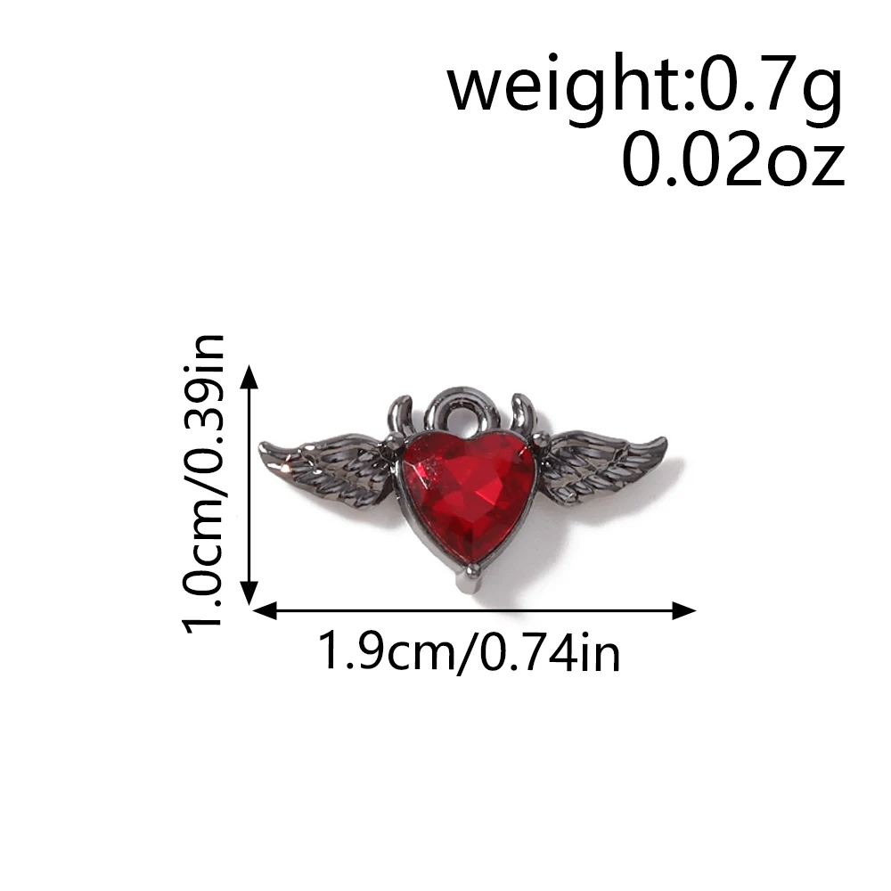 5 Stück 19 x 10 mm niedliche bunte Kristall-Metall-Herzflügel-Anhänger für die Schmuckherstellung, Halsketten, Ohrringe, DIY-Bastelbedarf – Detail 1