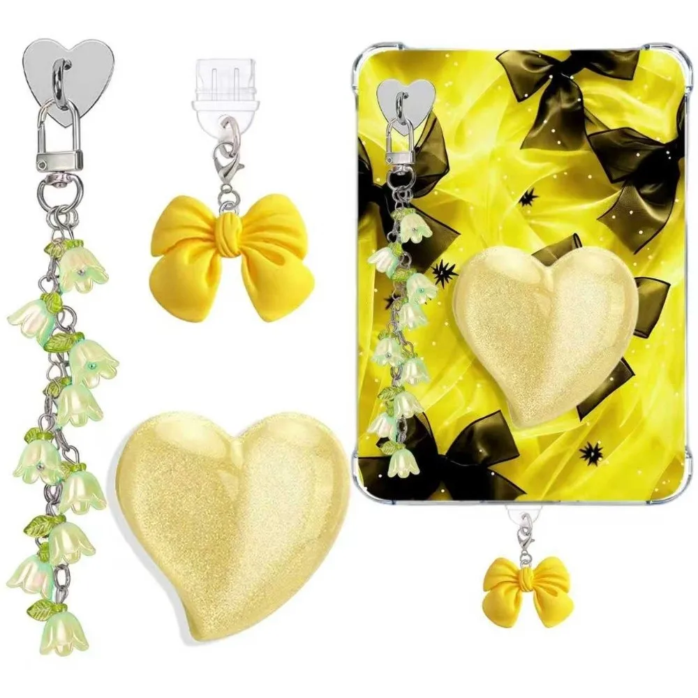 A Set Lily of The Valley Kindle Charms Set Cute Design Stand Function Tablet Stand Heart Grip Holder for Apple /Android Devices