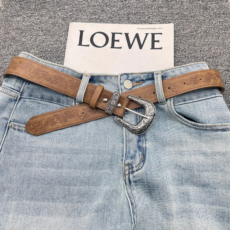 

Коричневая одежда в стиле ретро-вестерн с принтом, универсальные джинсы с поясом в стиле Y2K для модных девушек