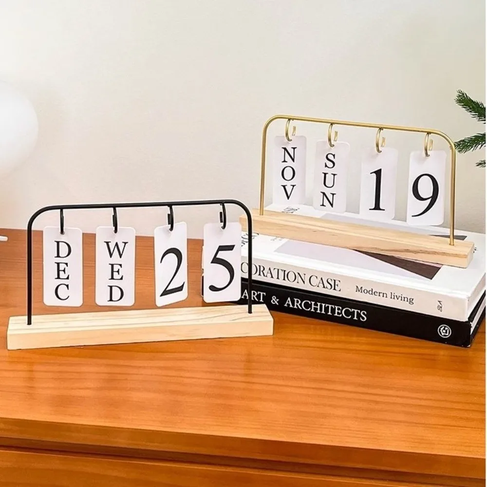

Wooden Desktop Flip Calendar Turn Page Design Creative Series Standing Calendar DIY Vintage Wooden Calendar Desktop Display