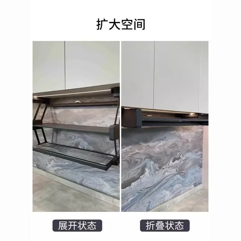 Wall Mounted Folding Rack Double Layer Pull Down Shelf Kitchen Storage Organizer For Seasoning Dishes Vegetable Preparation