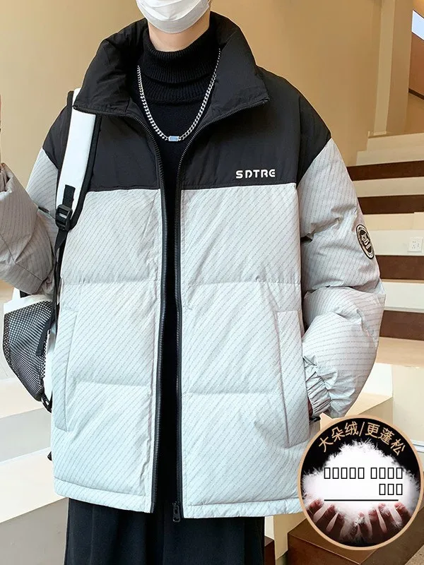 

Модная зимняя мужская пуховая куртка с утолщенным наполнителем из белого пуха, теплая, морозостойкая верхняя одежда для молодежи и студентов, объемное пальто-пуховик