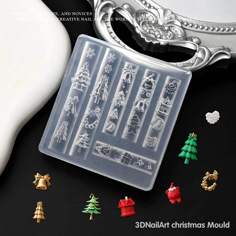 Kerstsneeuwman Kerstboom 3d Nagelvorm Sneeuwvlokken Sneeuwpoppen Nageldecoratie Diy Ontwerp Siliconen Manicure Schimmel Nagelkunst