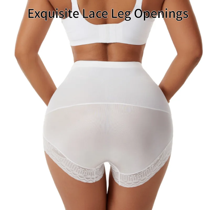 Women High Waist Shapewear Shorts Cross Tummy Control Butt Lifter Shaper Panties Anti‑Roll Lace Hem Body Shaper Underwear