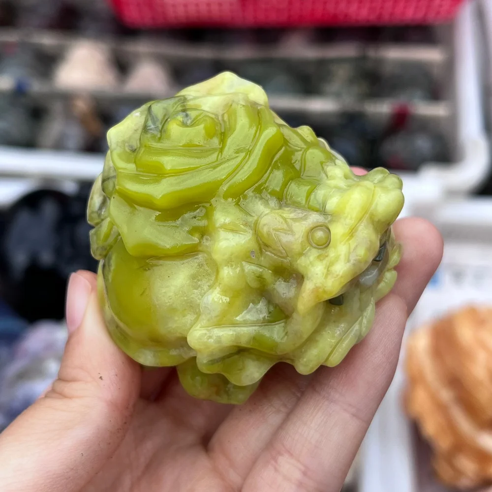 1PCS Natural Green Jade Pixiu Dragon Turtle Carving Polished Reiki Healing Feng Shui Energy Room Decor Gift