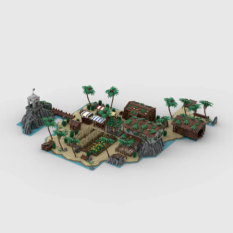 ปราสาทยุคกลางรุ่น Moc Building Block Modular Pirate Island Bay รุ่นเทคโนโลยีอิฐ DIY Assembly สร้างของเล่นวันหยุดของขวัญ