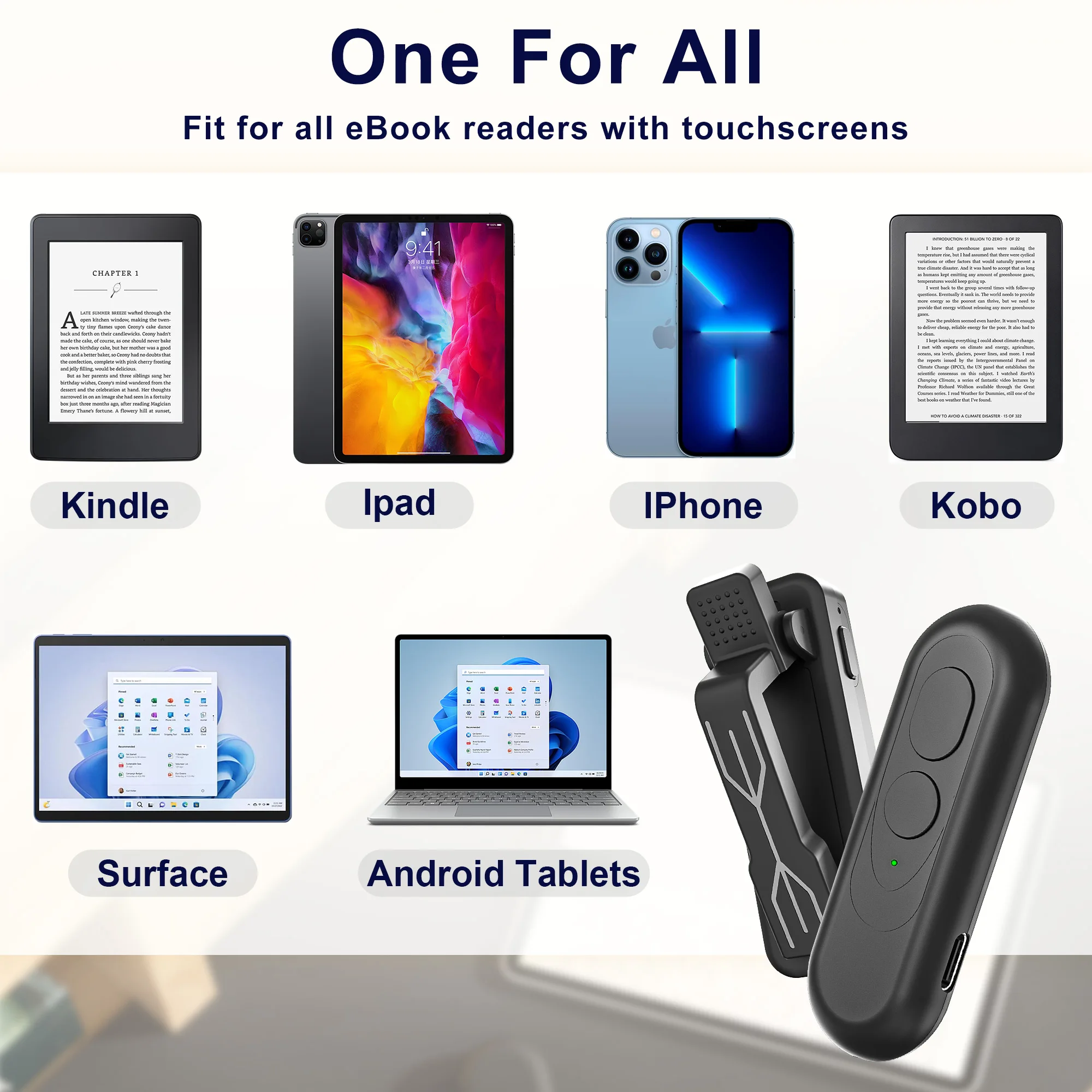 Remote Control Page Turner for Kindle Phone Camera Video Record Shutter for iphone ipad Kindle Kobo EReaders Turner Page Remote