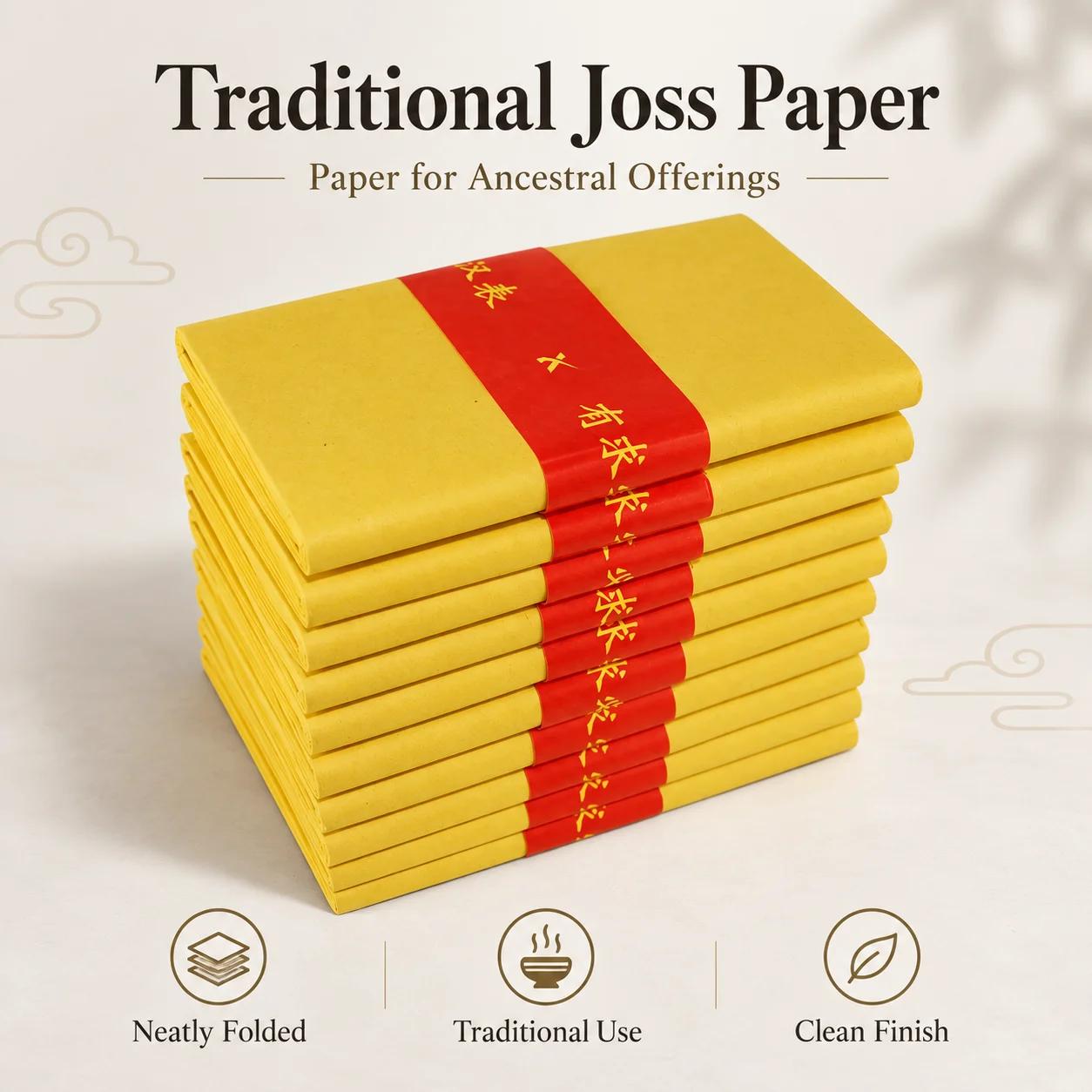 100pcs Traditional Chinese Joss Paper Yellow Funeral Offering Paper for Ancestor Worship Memorial Ritual Ceremonies